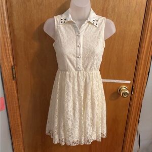 Sleeveless Lace Kids Dress - Cream